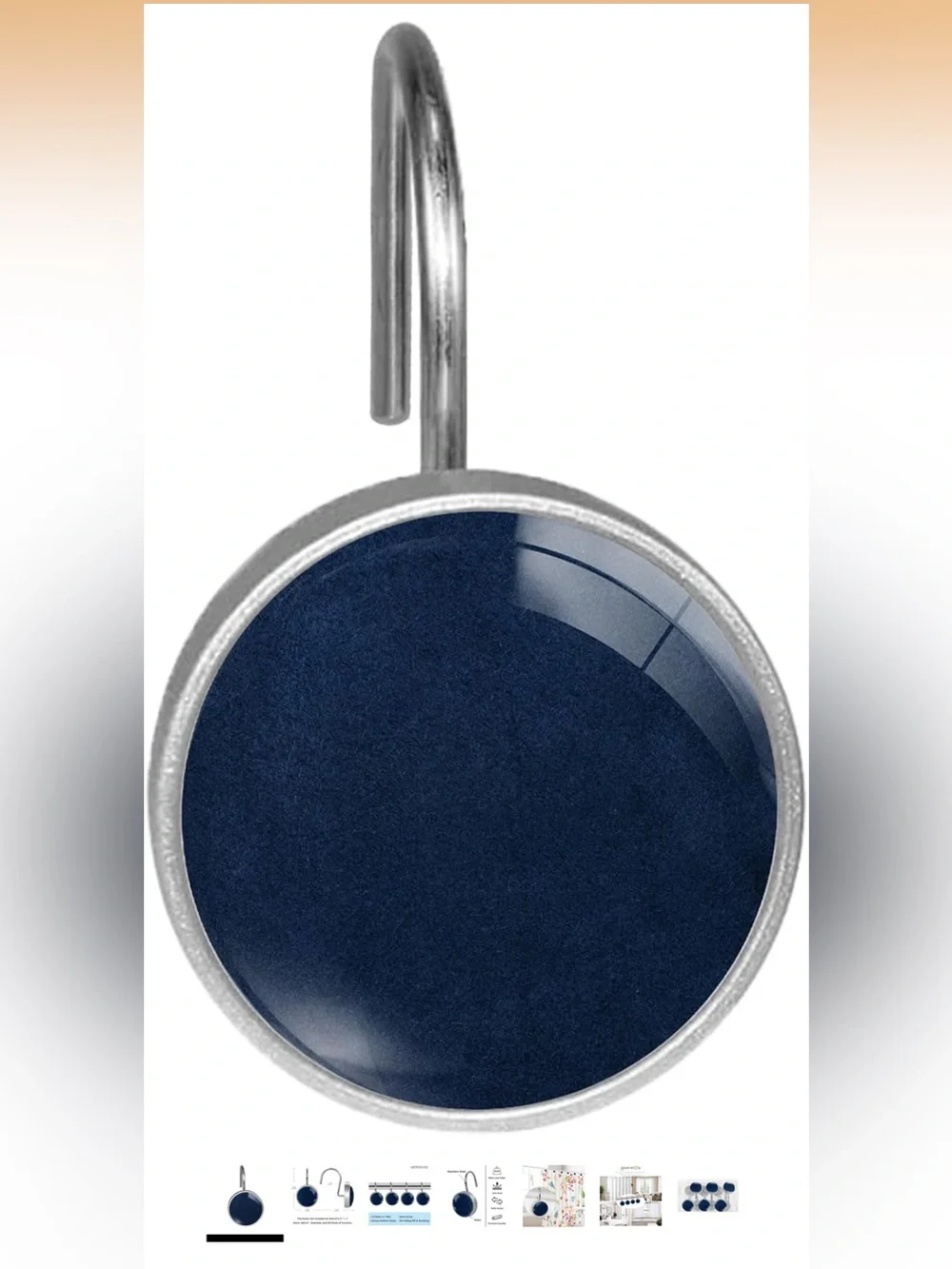 Set of Blue Round Shower Curtain Hooks with Silver Rings